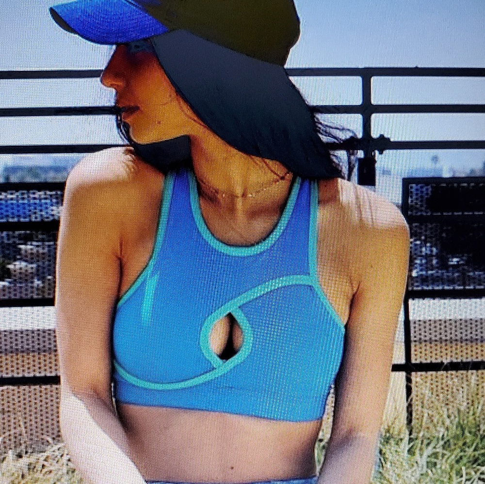 Blue and green sports bra